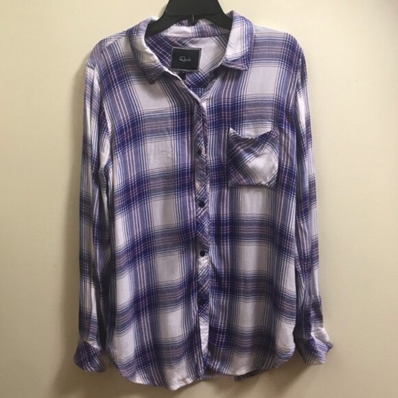 RAILS Hunter Plaid Shirt Button Up Blouse Soft Roomy Top Check Pocket Minimalist - Picture 2 of 8